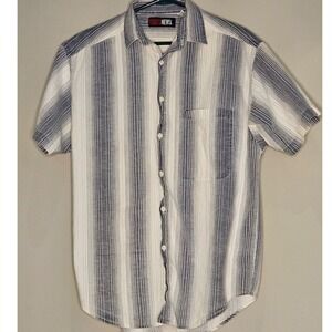 Today's News Mens Striped‎ Short Sleeve Button Up Shirt Med. Casual Retro Comfy
